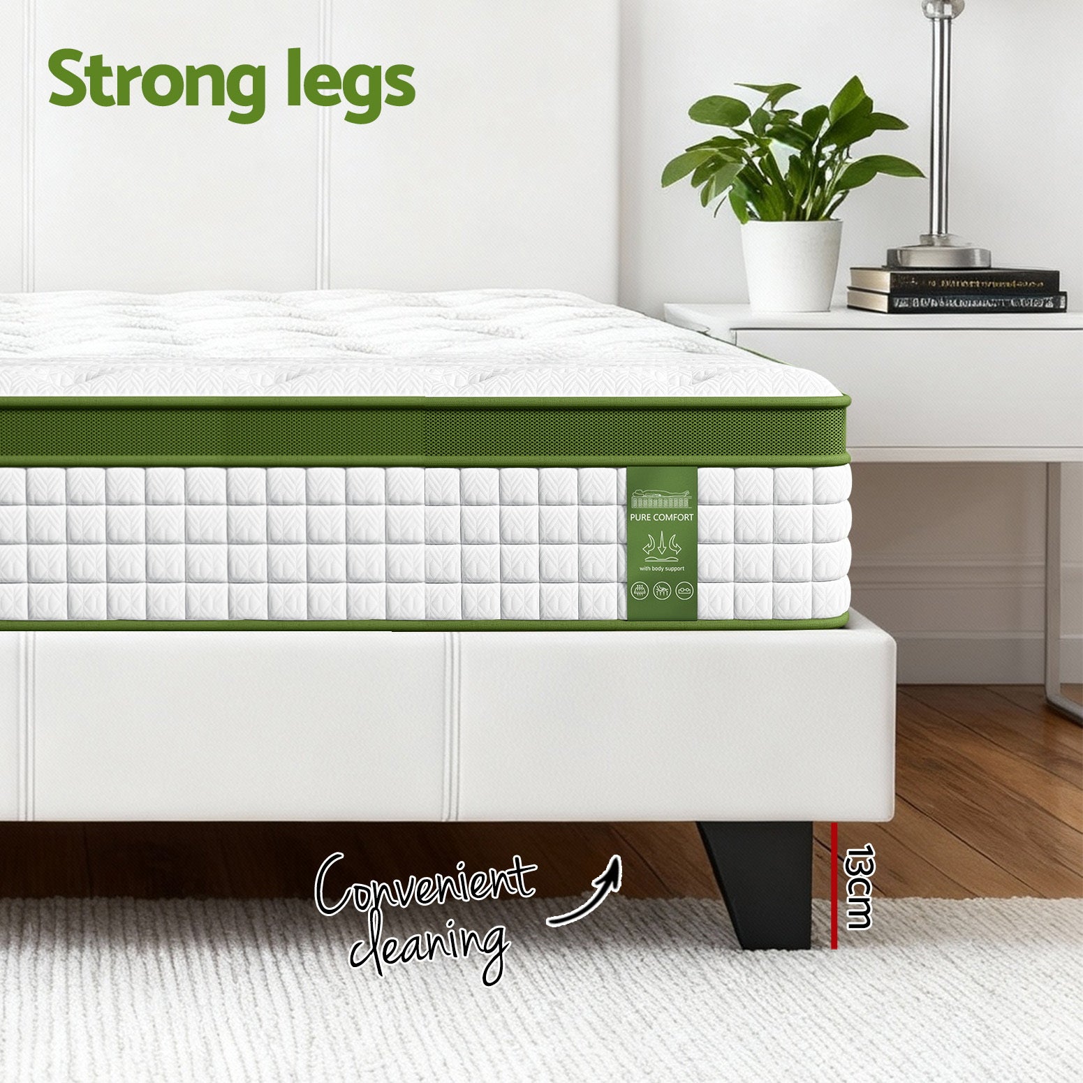 Neo Bed Frame with Hybrid Mattress – White – Double