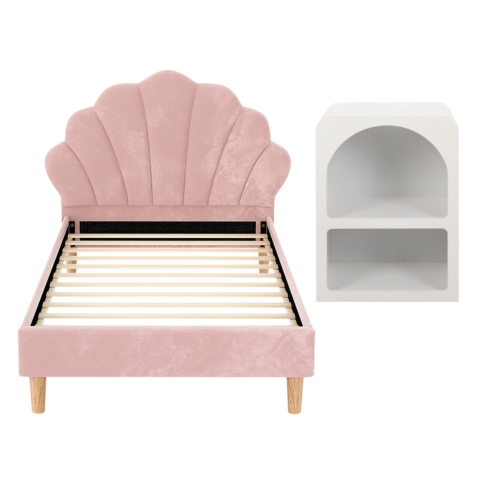 Rosana Bed Frame Set with Scallop Headboard – Pink – King Single
