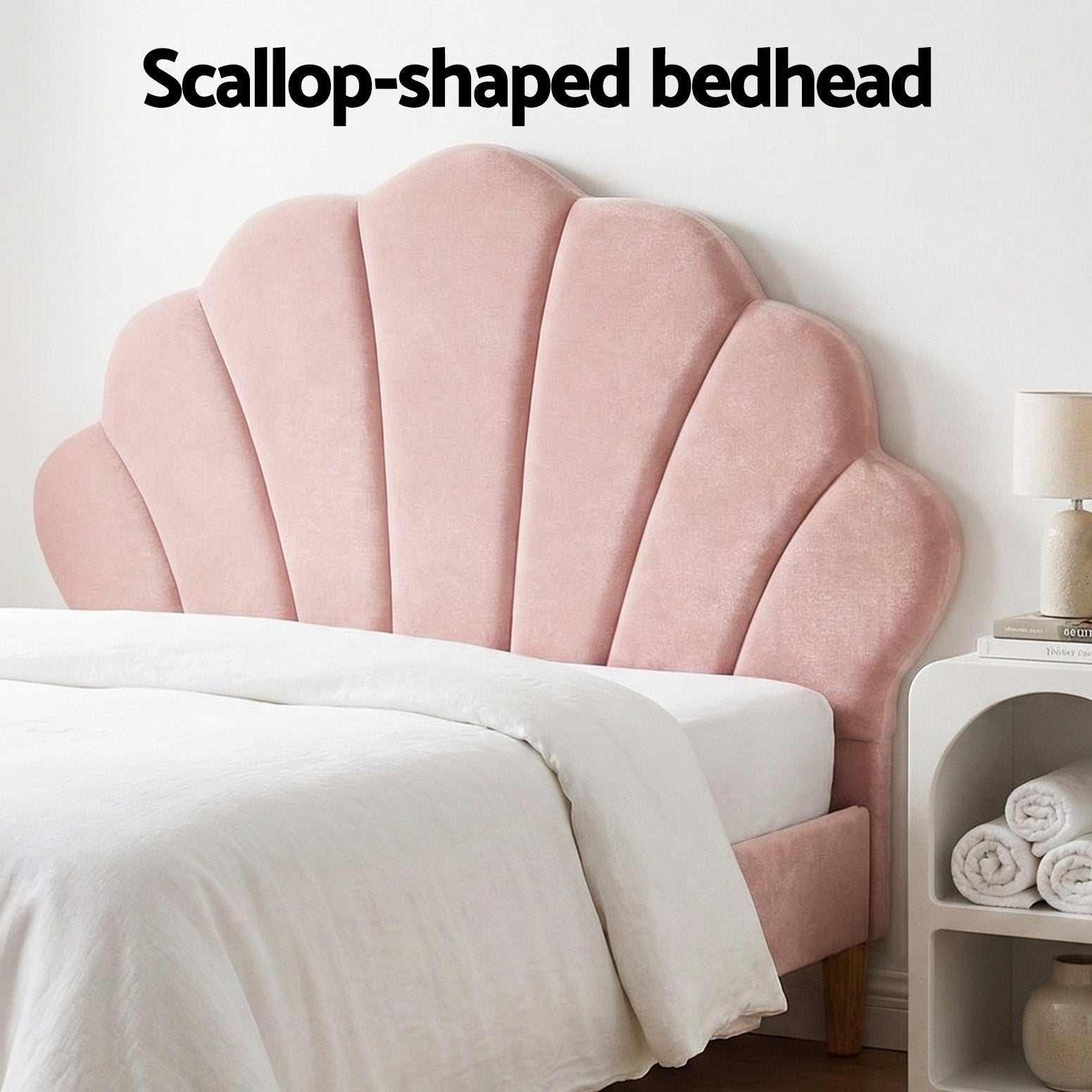 Rosana Bed Frame Set with Scallop Headboard – Pink – King Single