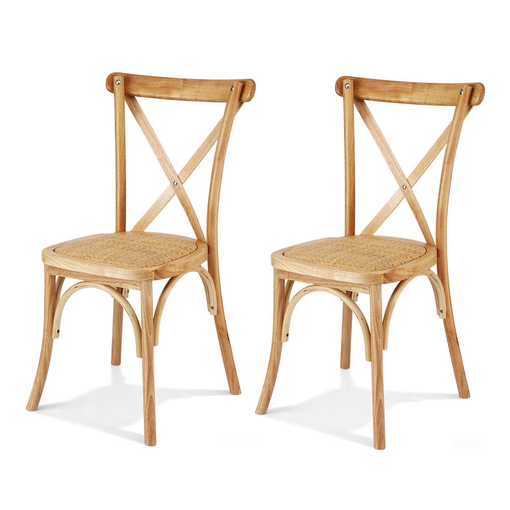 Linden 2x Dining Chairs Rattan Wooden Kitchen Accent Chair Cafe Lounge Rubber Wood