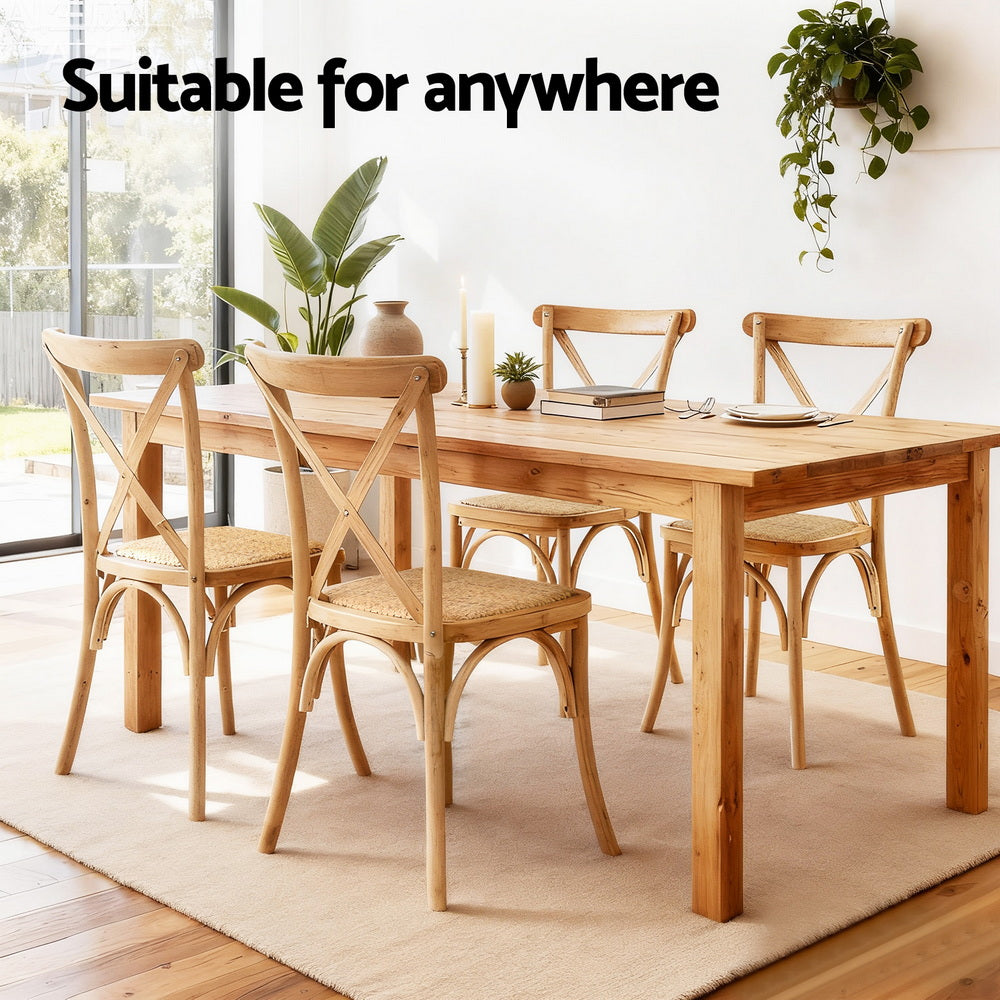 Linden Rattan Dining Chairs – Brown / Wood – Set of 2