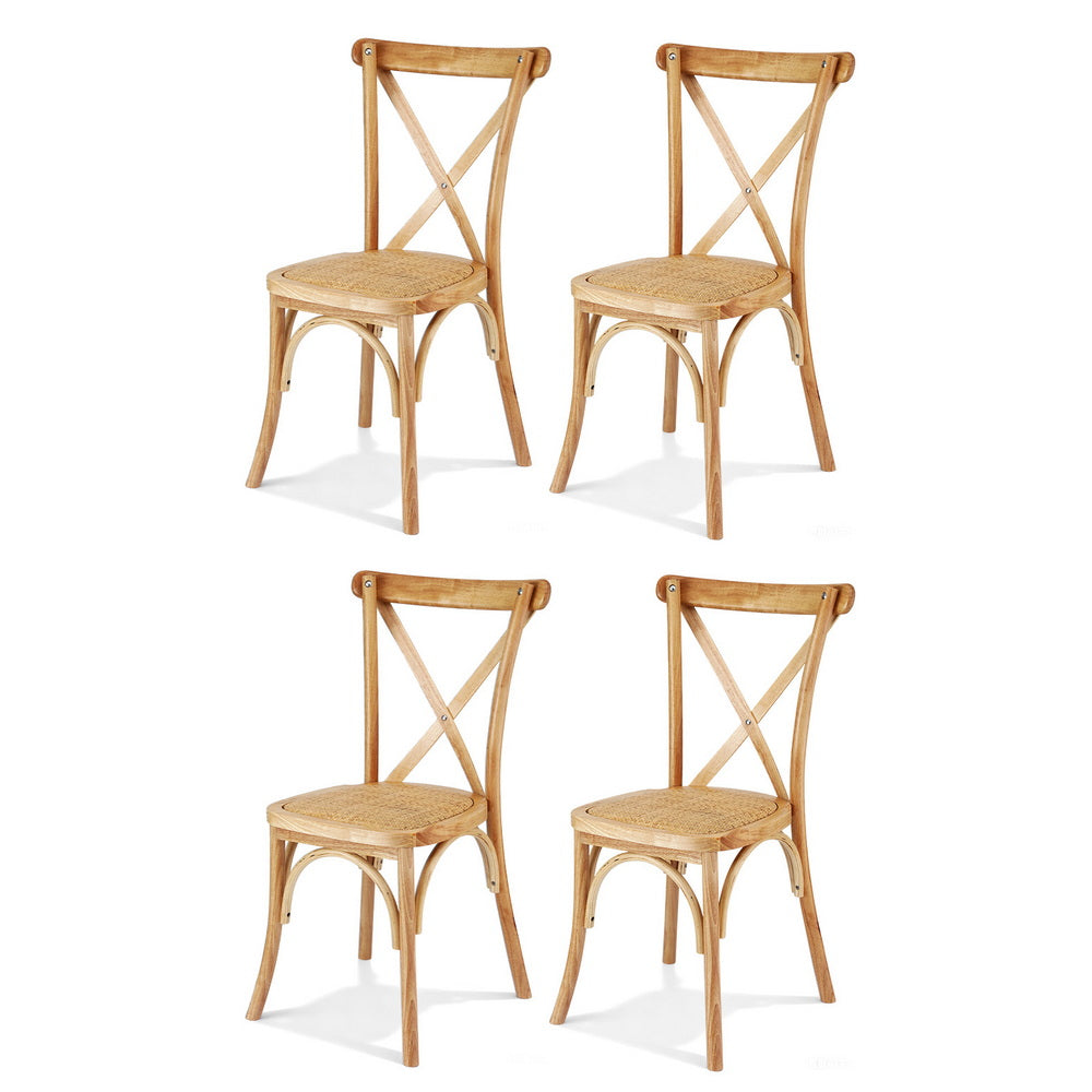 Haven 4x Dining Chairs Rattan Wooden Kitchen Accent Chair Cafe Lounge Rubber Wood