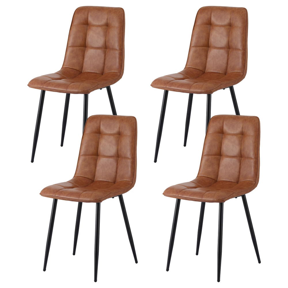 Arlo 4x Dining Chairs Retro PU Leather Kitchen Lounge Cafe Accent Chair Brown