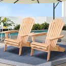 Adirondack Outdoor Chairs Wooden Beach Chair Patio Furniture Garden Natural Set of 2
