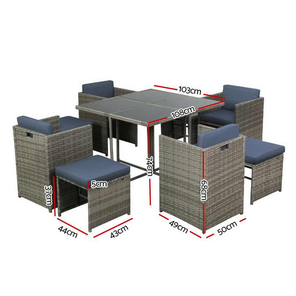 Serano Outdoor Dining Set – Grey – 9 Piece