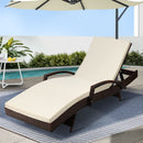 Sun Lounge Wicker Lounger Outdoor Furniture Beach Chair Patio Adjustable Cushion Brown