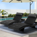 Atlas 2PC Sun Lounge Wicker Lounger Outdoor Furniture Beach Chair Garden Adjustable Black