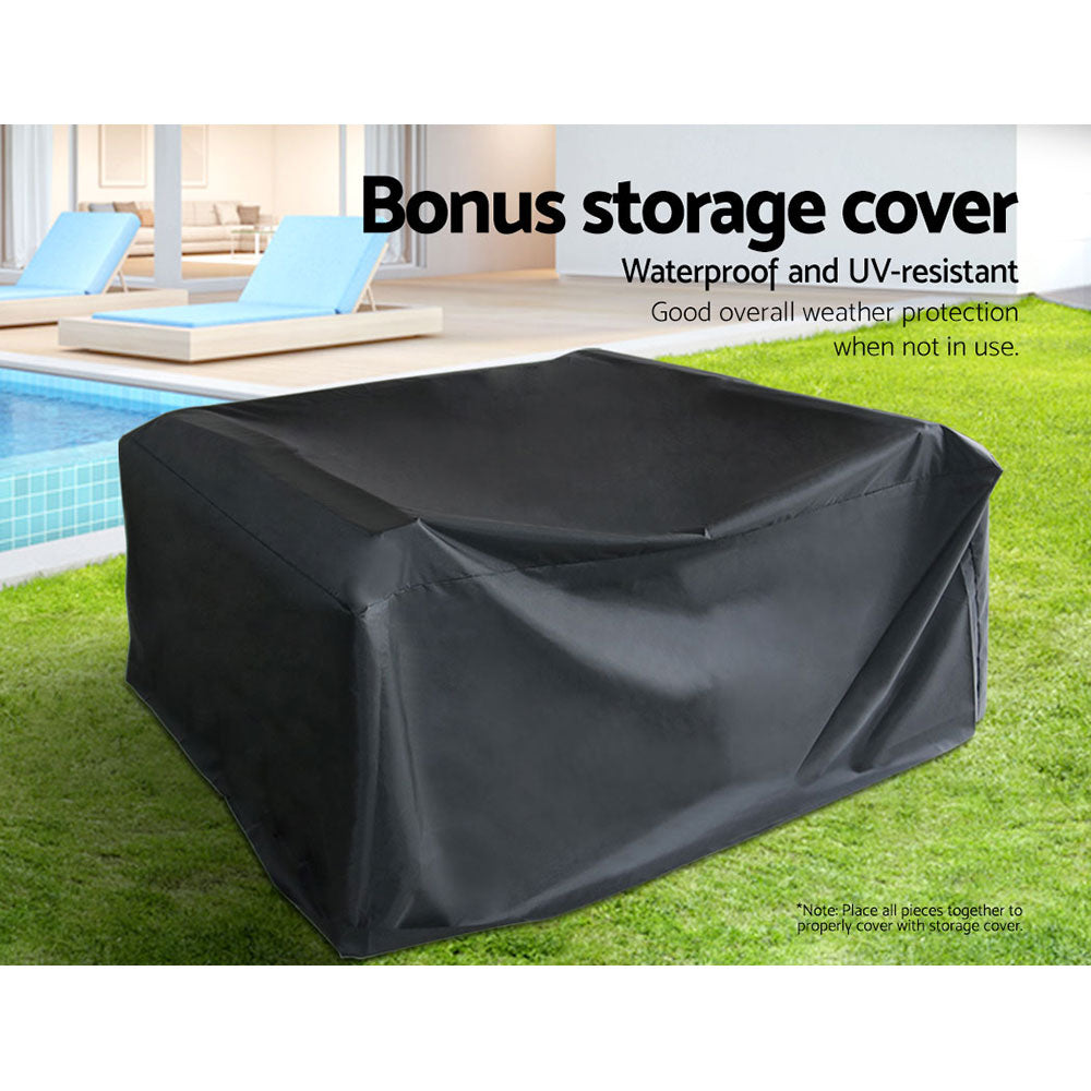Saipan Outdoor Sofa Set with Storage Cover – Black & Grey – 4 Piece