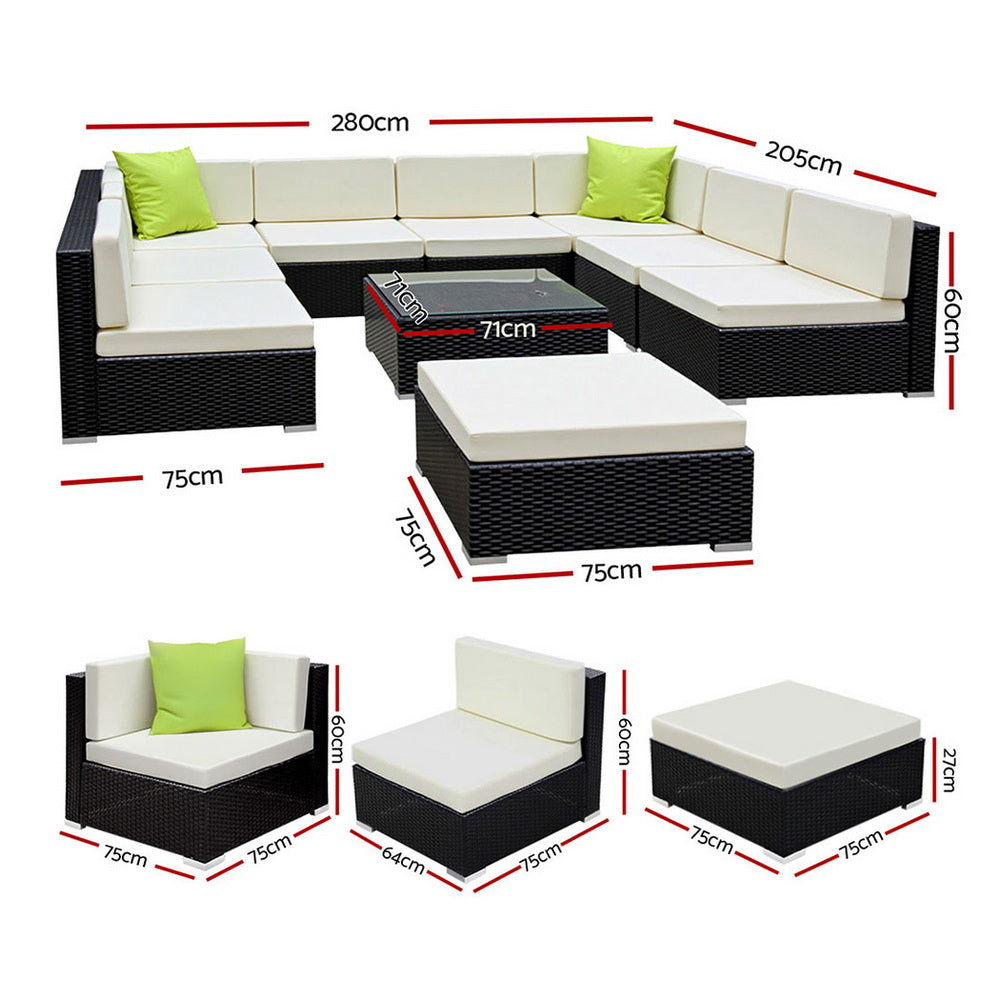 Cove Outdoor Sofa Set – Black – 10 Piece