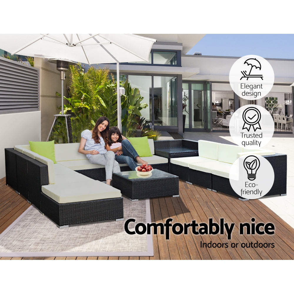 Halston Outdoor Sofa Set – Black – 12 Piece