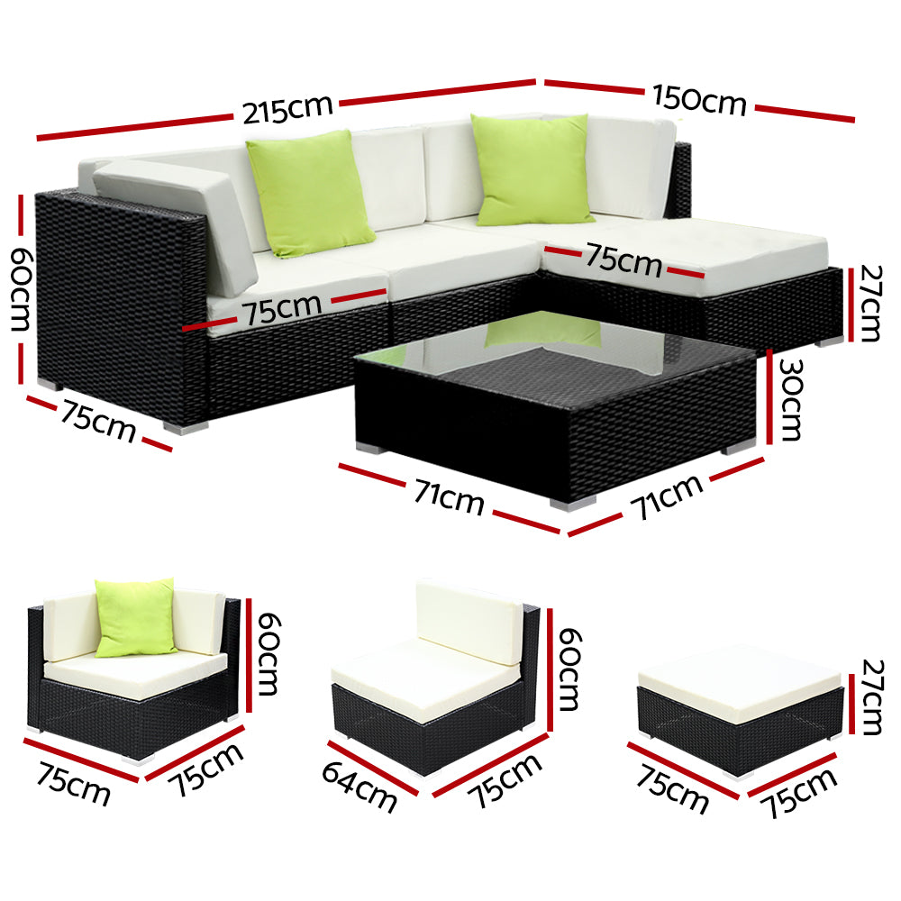 Nara Outdoor Wicker Sofa Set – Grey – 5 Piece