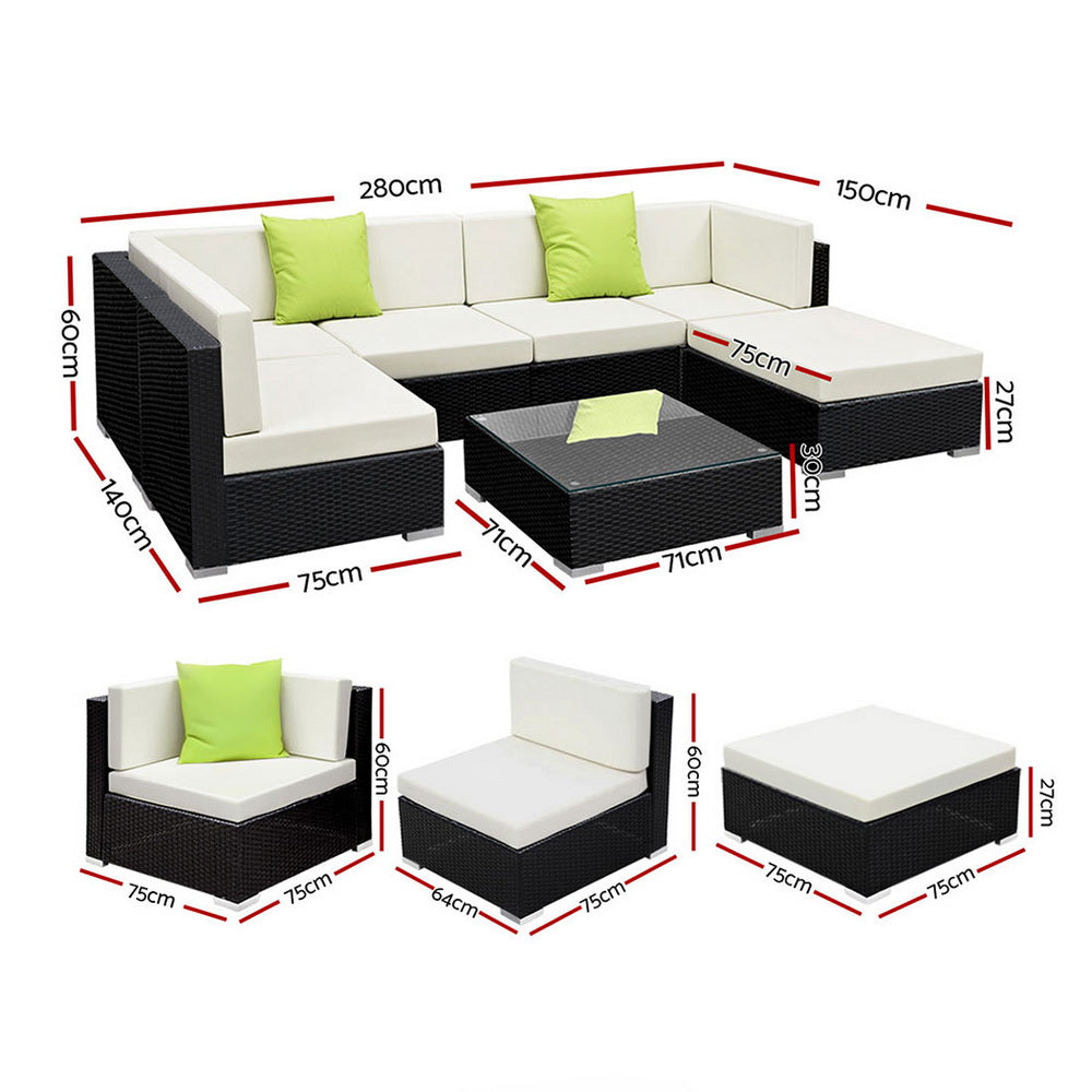 Cove Outdoor Sofa Set – Black – 7 Piece
