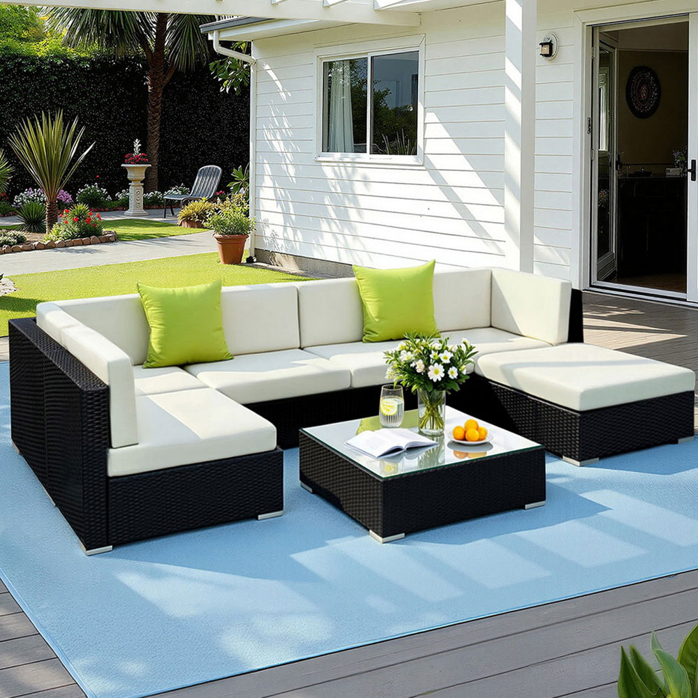 Cove 7 - Piece Outdoor Sofa Set Wicker Couch Lounge Setting Cover