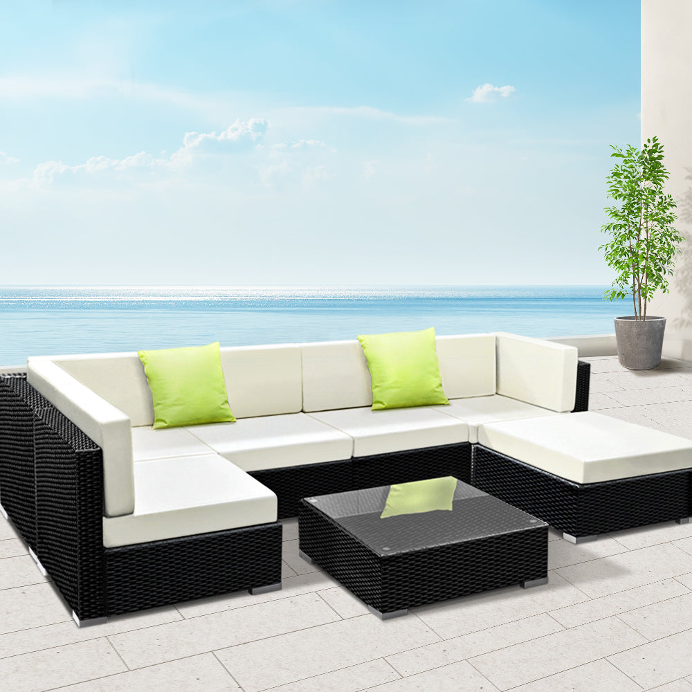 Arlo 7 - Piece Outdoor Sofa Set Wicker Couch Lounge Setting 6 Seater