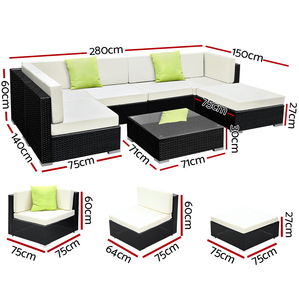 Halston Outdoor Sofa Set – Black – 7 Piece