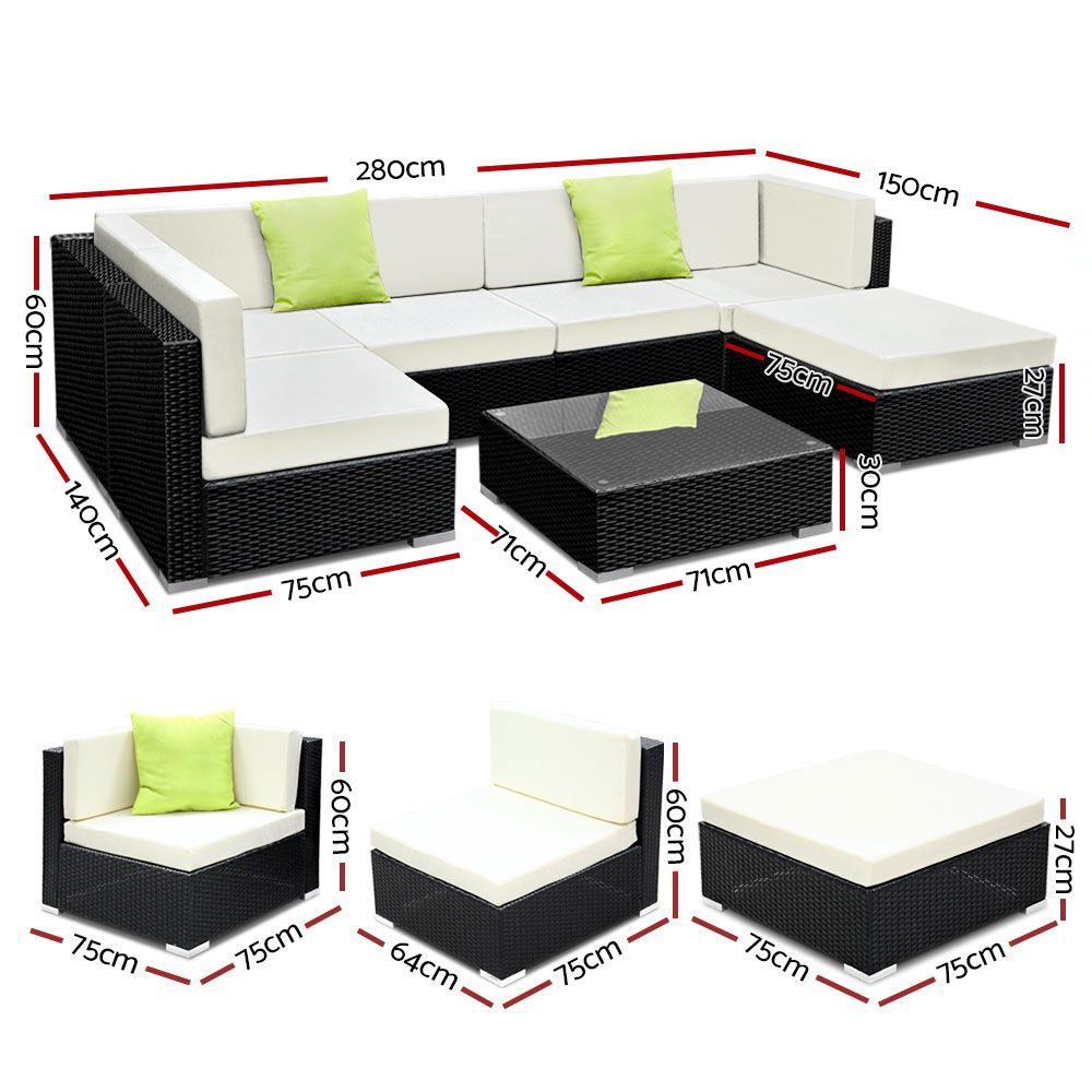 Halston Outdoor Sofa Set – Black – 7 Piece