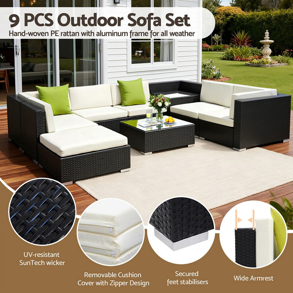 Nova Outdoor Sofa Set – Black – 9 Piece