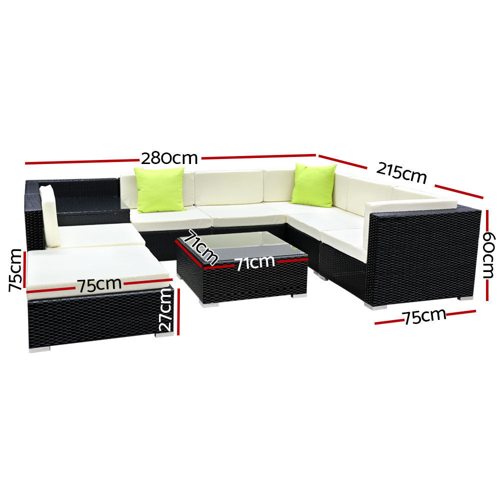 Cove Outdoor Sofa Set – Black – 9 Piece