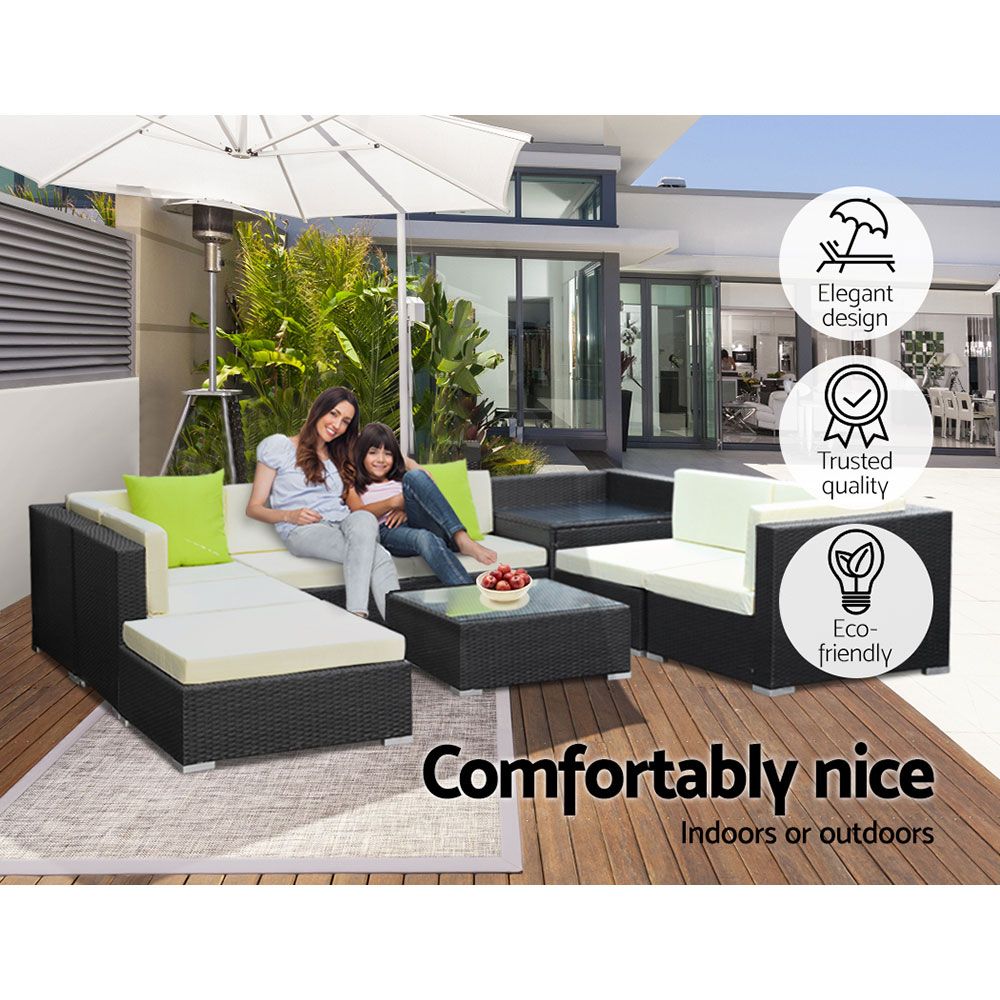 Cove Outdoor Sofa Set – Black – 9 Piece
