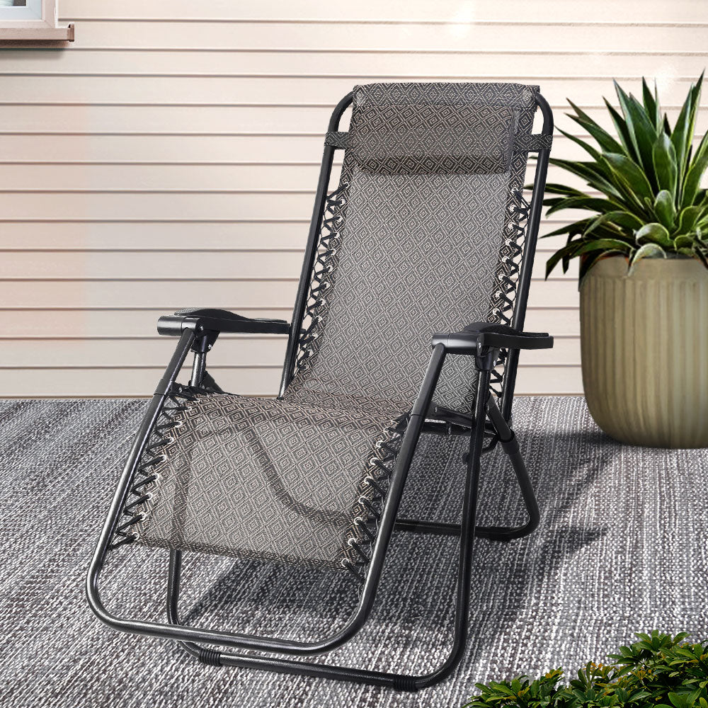 Zero Gravity Chair Folding Outdoor Recliner Adjustable Sun Lounge Camping Beige