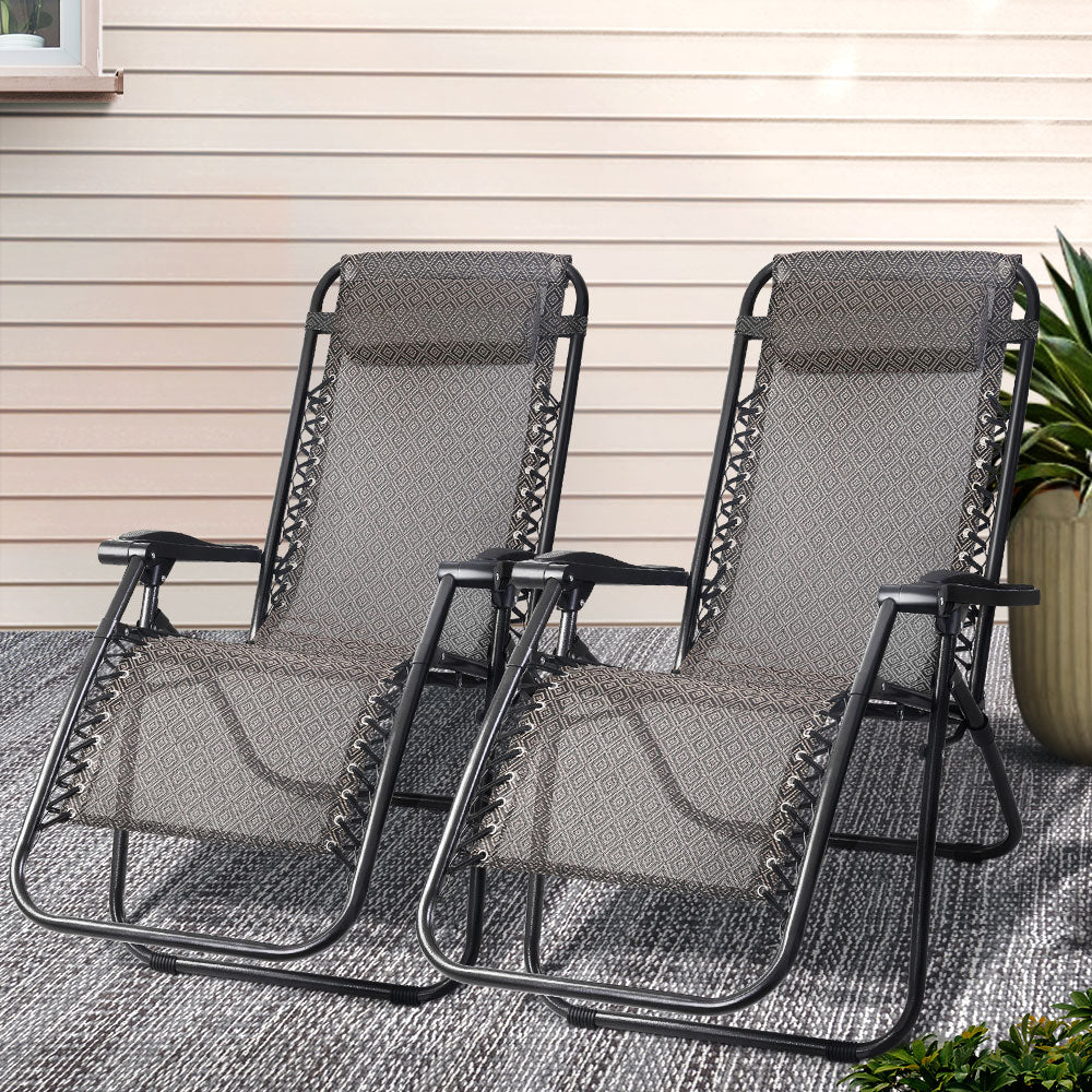 Nova 2PC Zero Gravity Chair Folding Outdoor Recliner Adjustable Sun Lounge Camping Beige