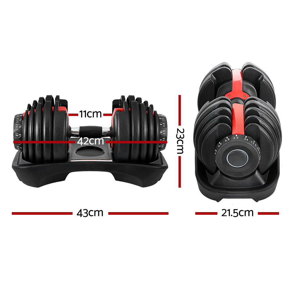 Everfit Adjustable Dumbbells – Black – 24kg Set