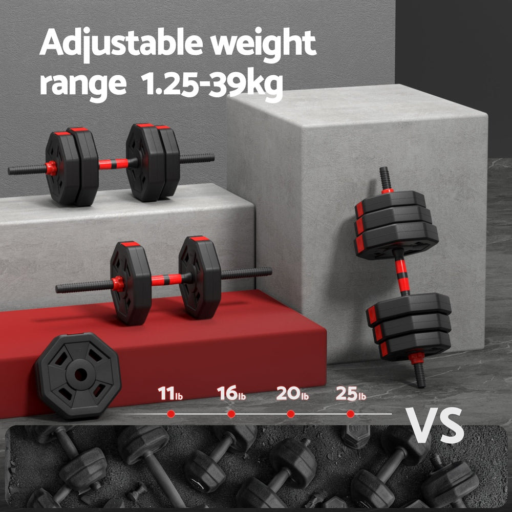 Cove Adjustable Dumbbell Barbell Set – Black & Red – 40kg