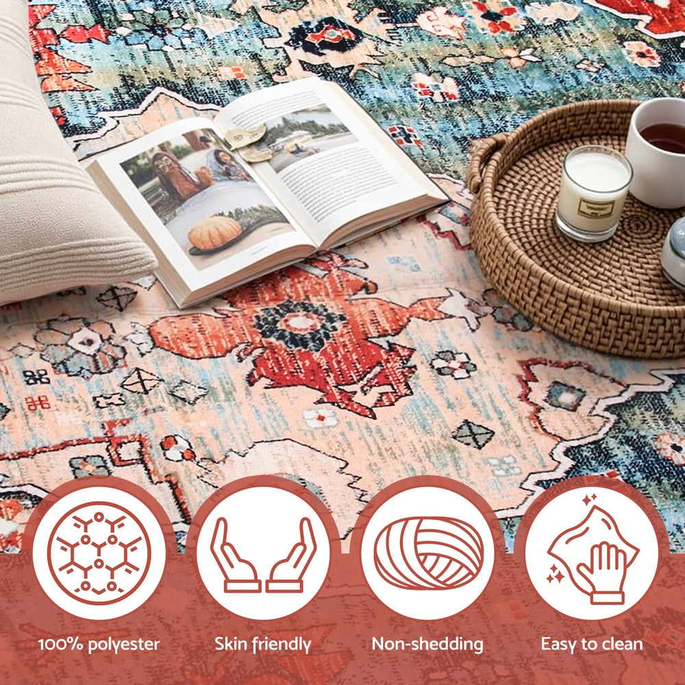 Kensington Geometric Washable Rug – Red – 160 × 230 cm
