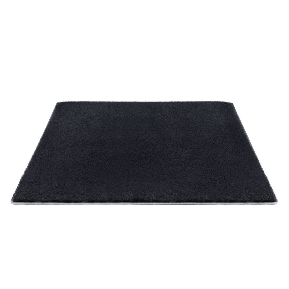 Floor Rug Plush Area Shaggy Rug Living Room Bedroom Carpet Black