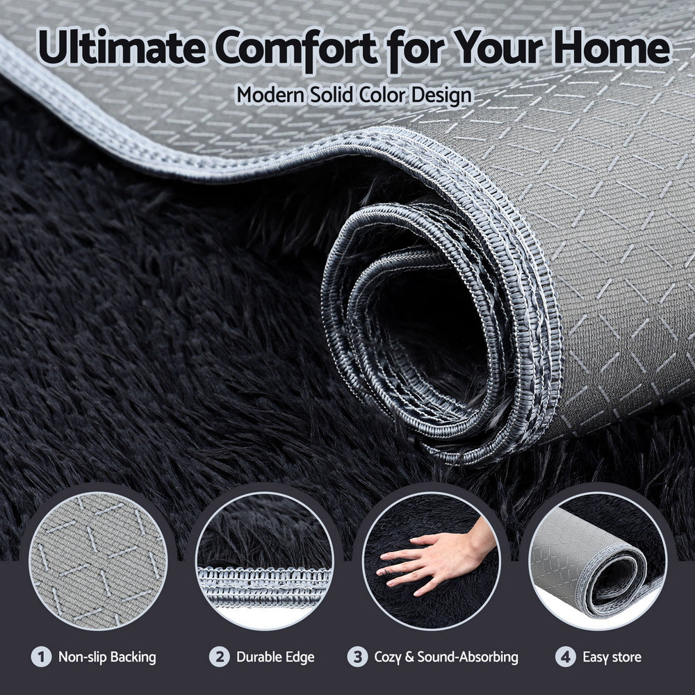 Luxe Shaggy Area Rug – Black – 200 x 290 cm