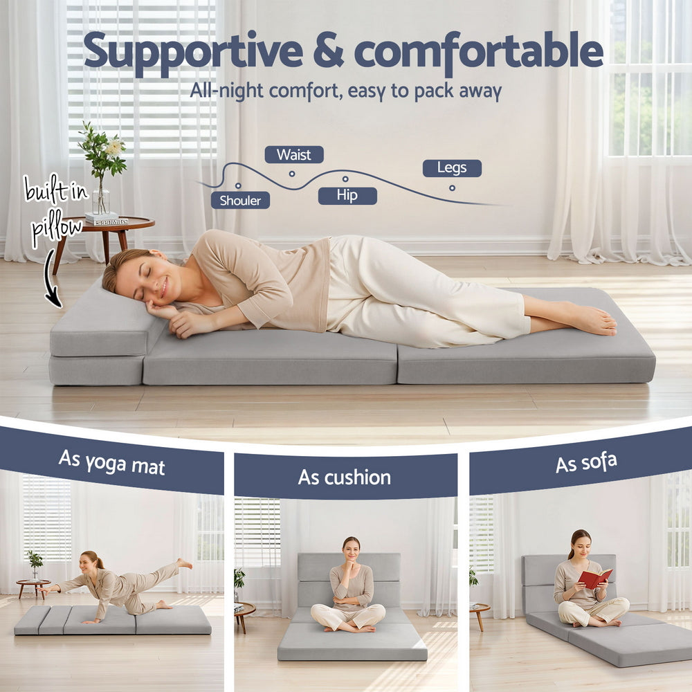 Braxton Quad Fold Memory Foam Mattress – Grey – Single