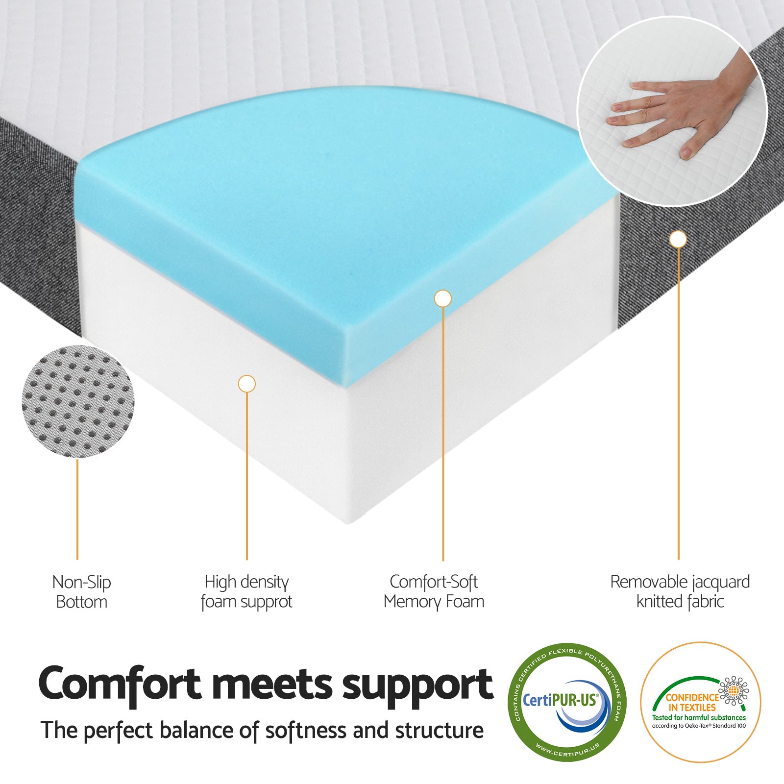 Tranquil Folding Memory Foam Mattress – White – Queen