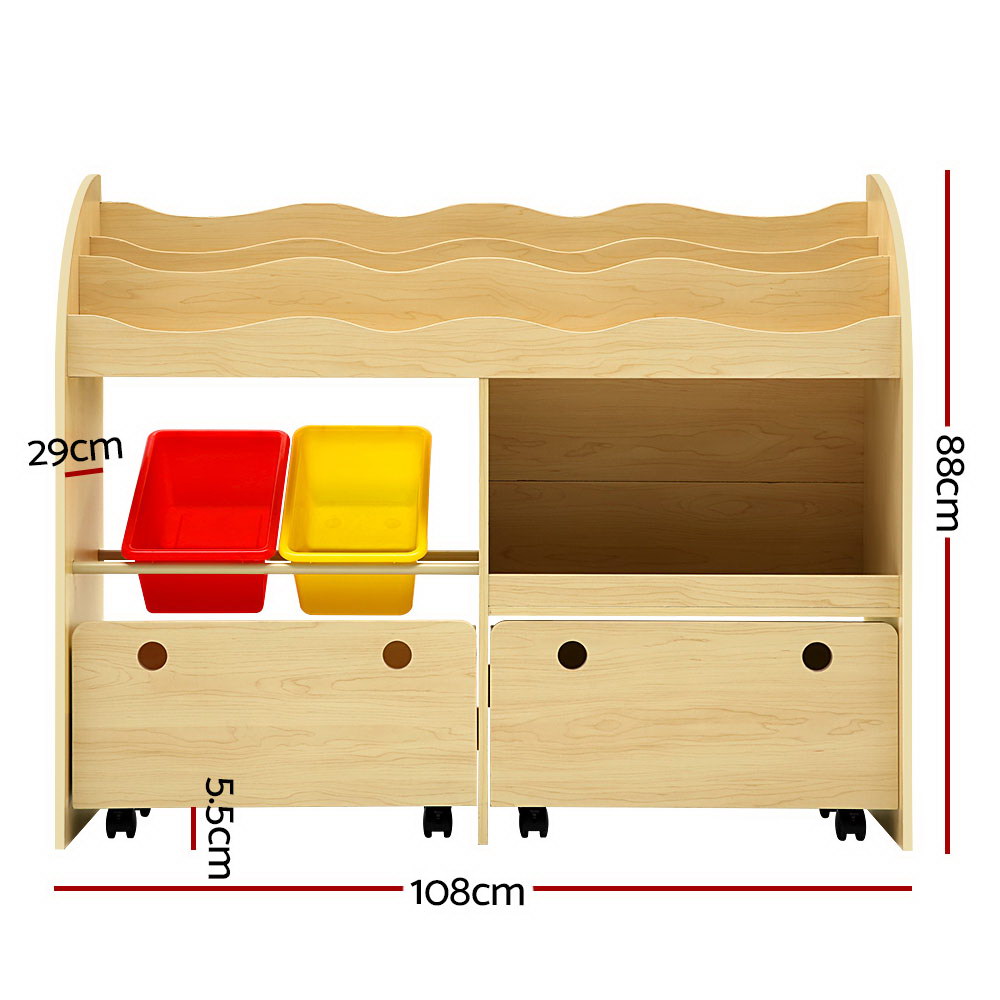 Marlow Kids Storage Bookshelf with Bins – Natural – 3 Tier