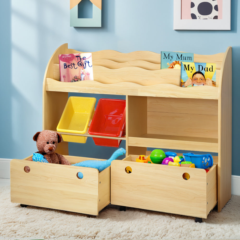 Linden 3 Tiers Kids Bookshelf Storage Children Bookcase Toy Box Organiser Display
