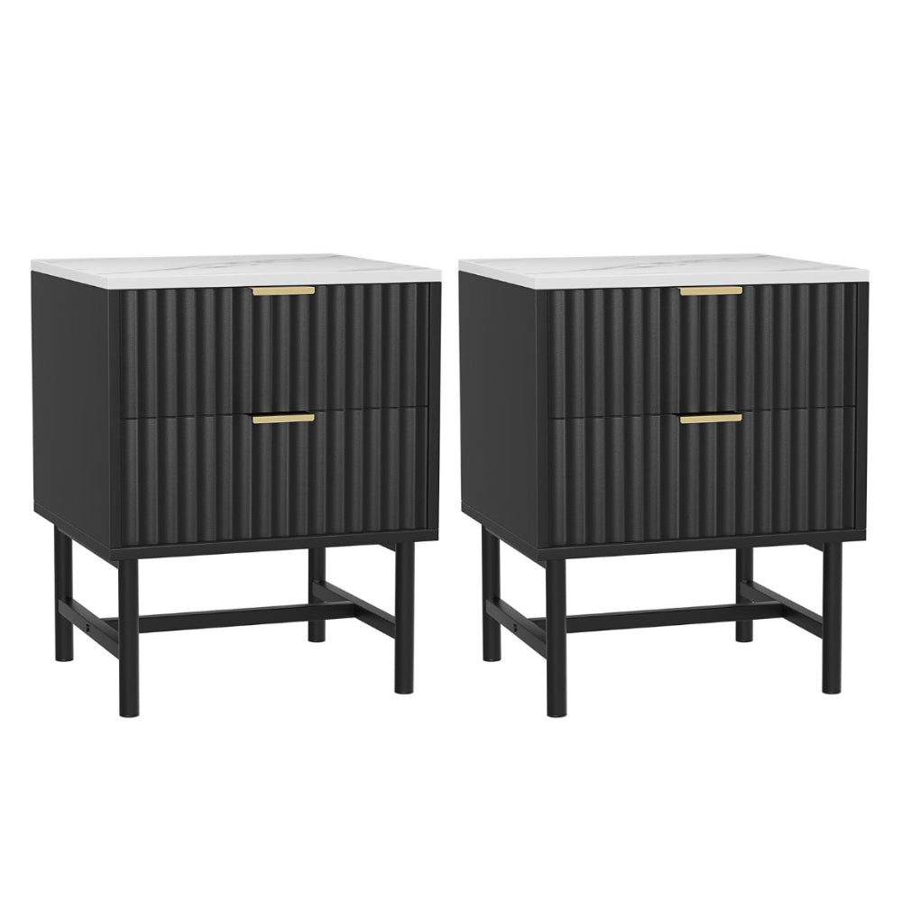 Arlo 2x Bedside Table 2 Drawers - Black