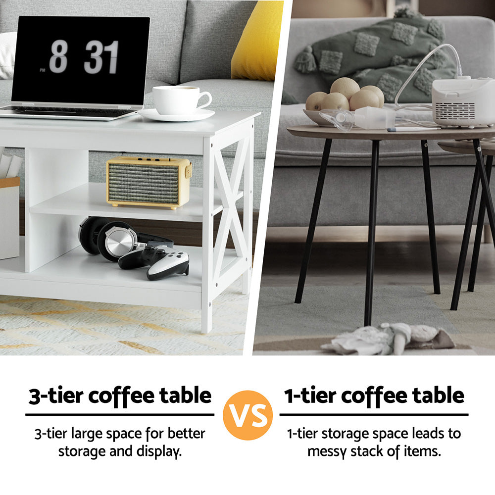 Halston Storage Coffee Table – White – 90 cm