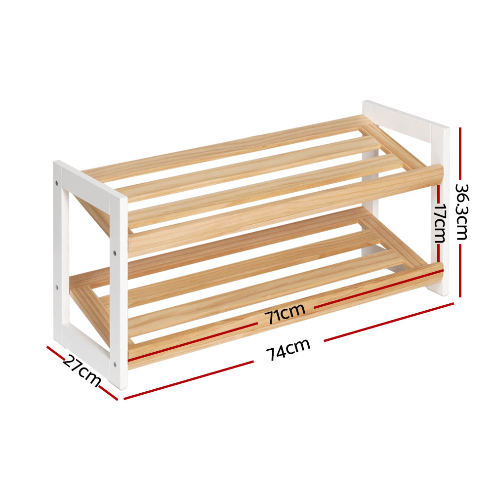 Kara Shoe Rack – White & Pine – 2 Tier