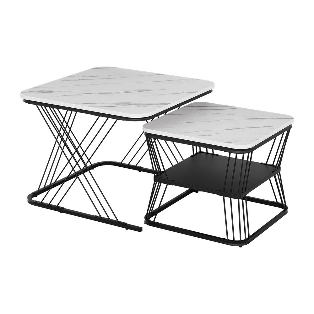 Nesting Coffee Table Set of 2 Marble Effect