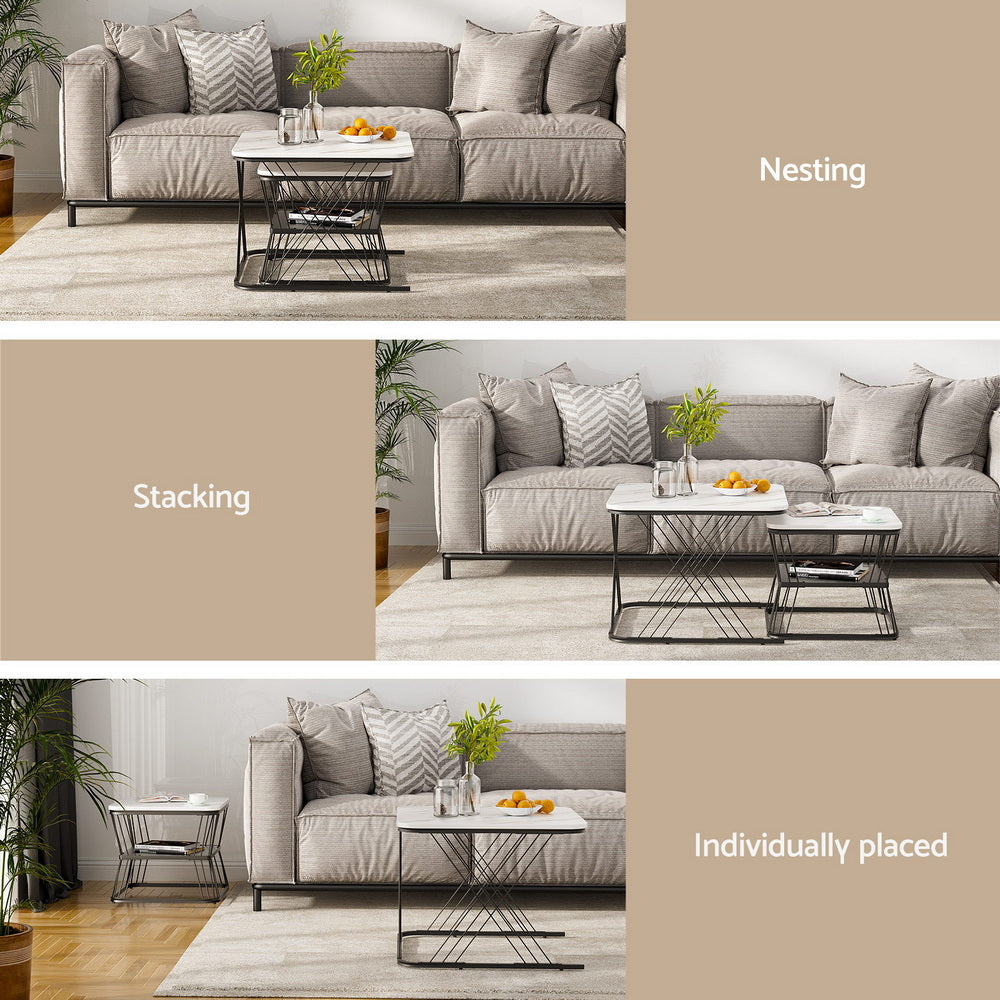 Alderon Nesting Coffee Tables – Marble Effect – Set of 2