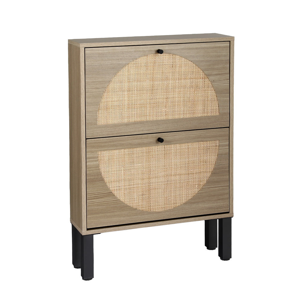 Lunar Rattan Shoe Cabinet – Pine & Black – 6 Pairs