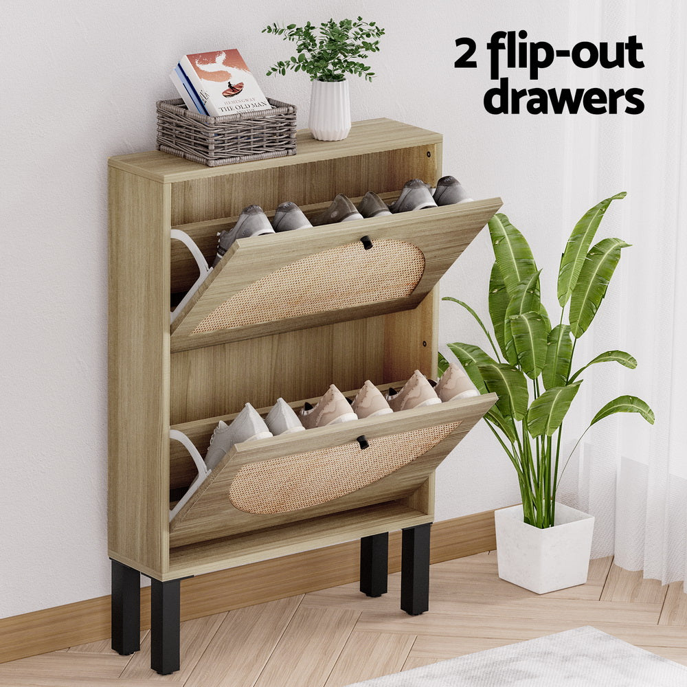 Lunar Rattan Shoe Cabinet – Pine & Black – 6 Pairs