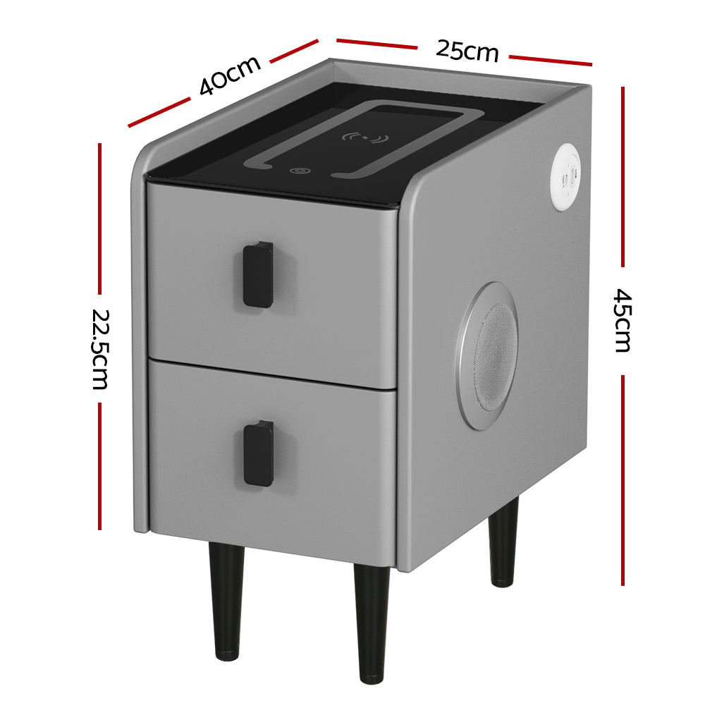 Aida Smart Bedside Table – Grey – LED & Wireless Charging