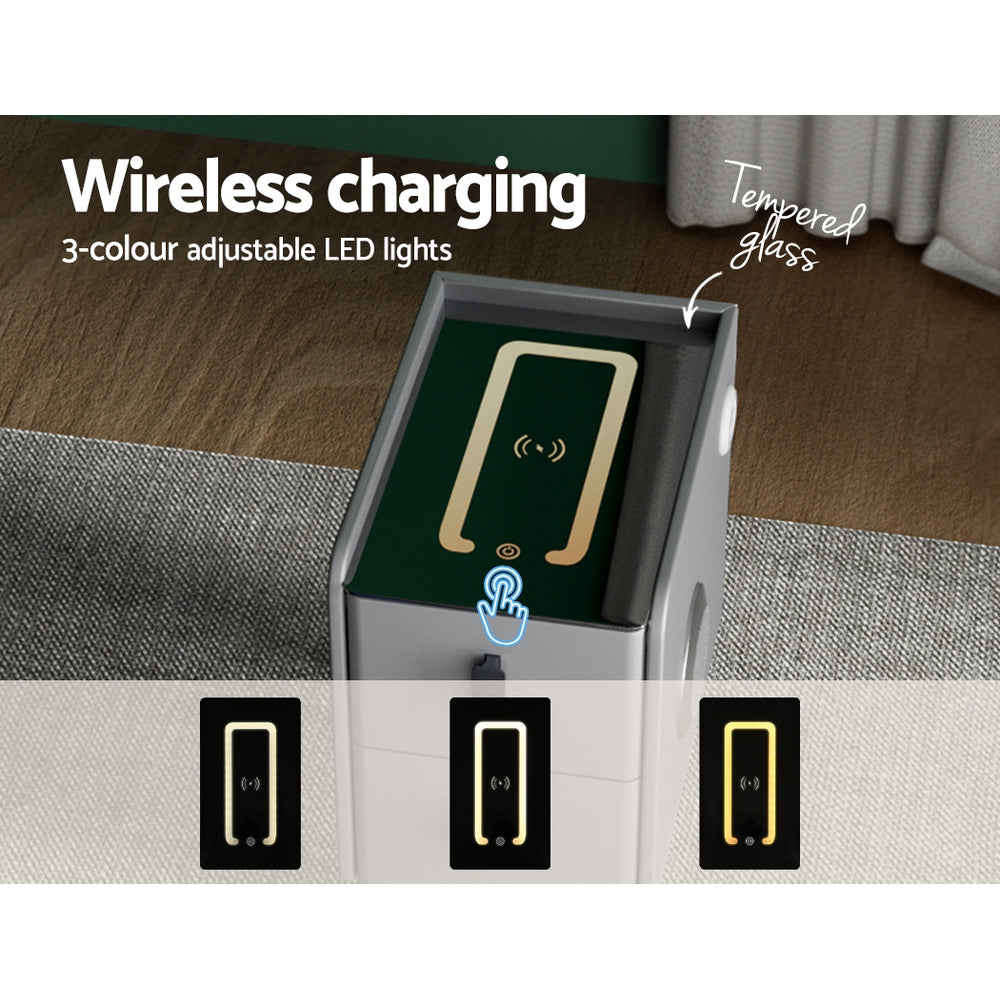 Aida Smart Bedside Table – Grey – LED & Wireless Charging