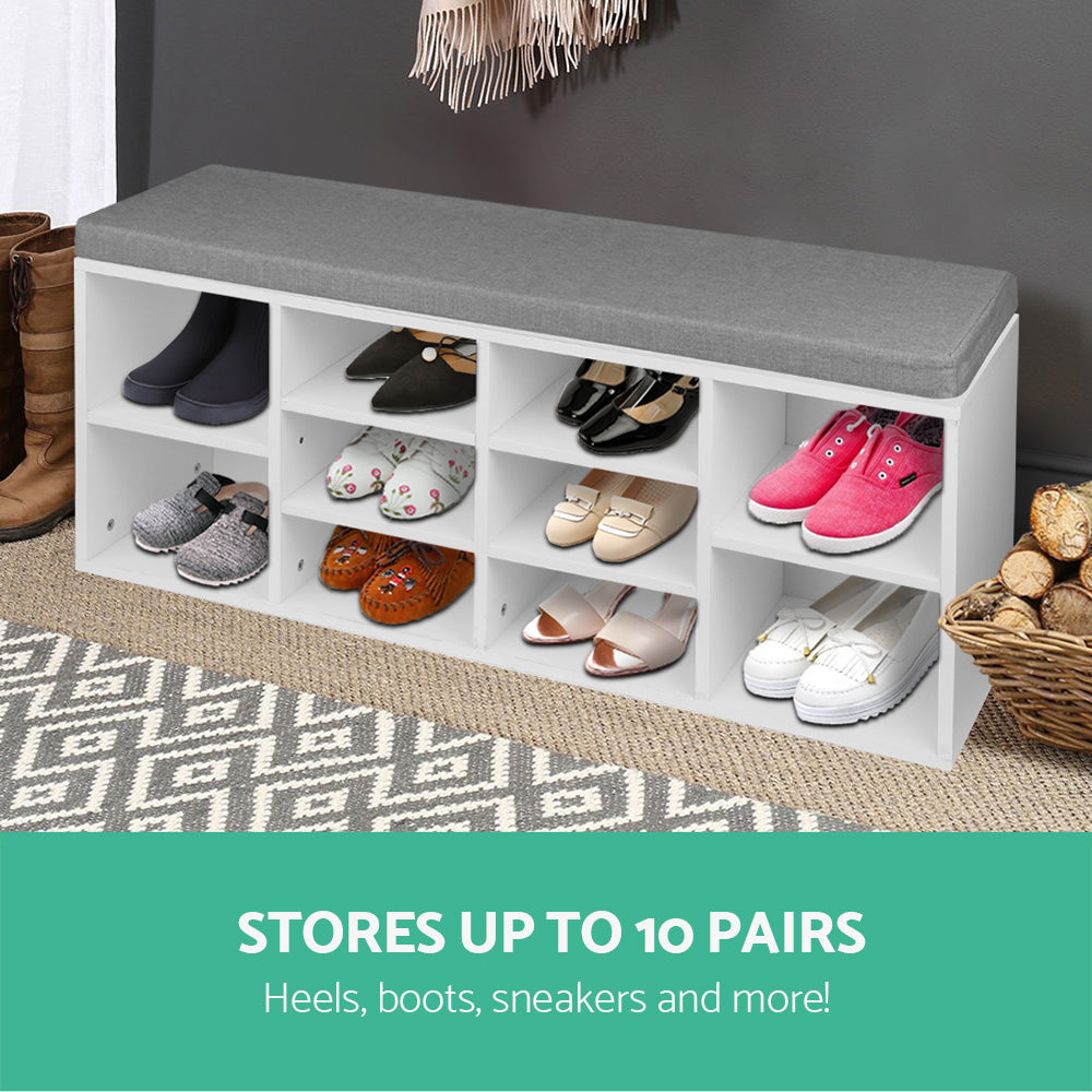 Metro Fabric Shoe Bench with Storage – White – 102 cm