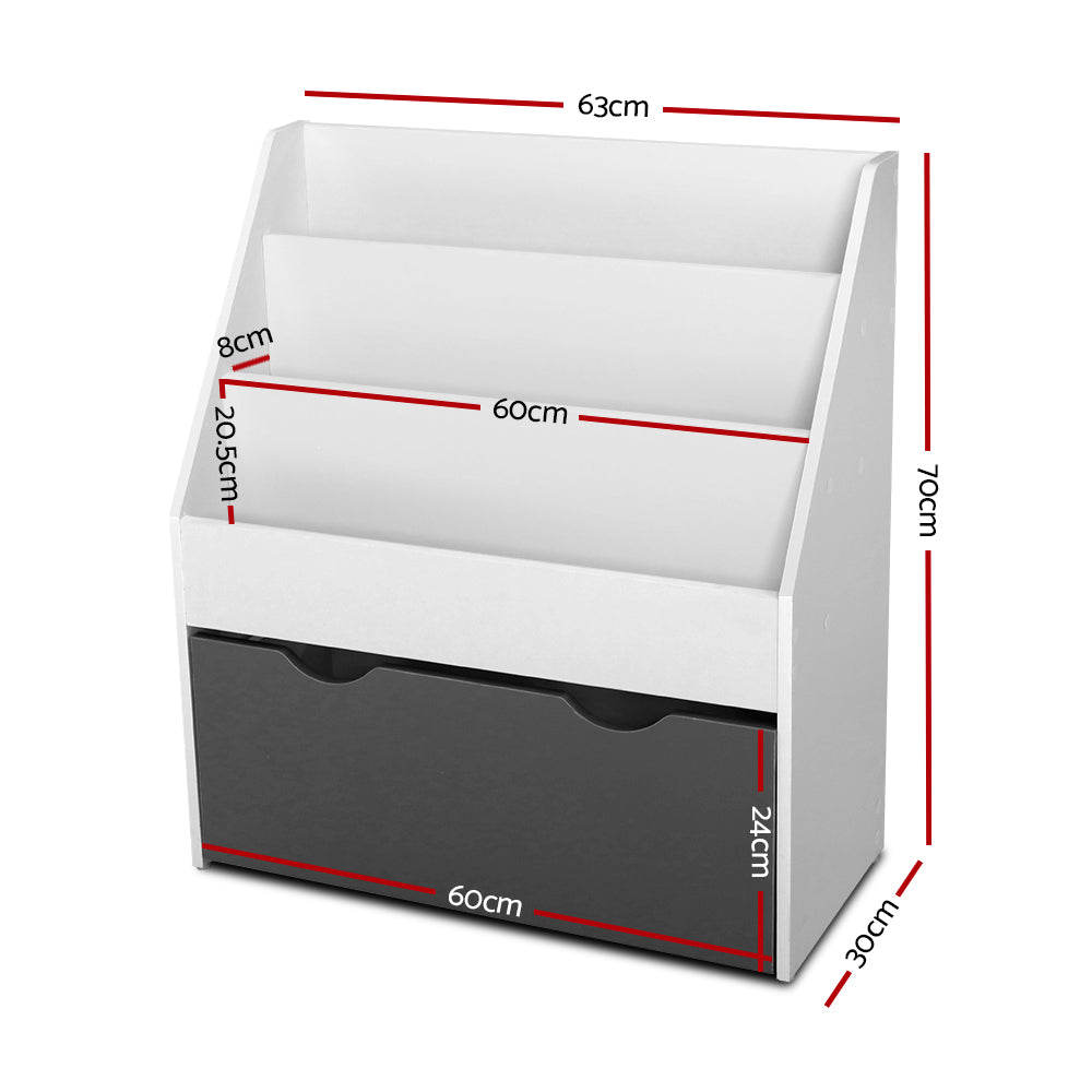 Arlo Kids Magazine Rack Bookshelf – White & Grey – 3 Tier