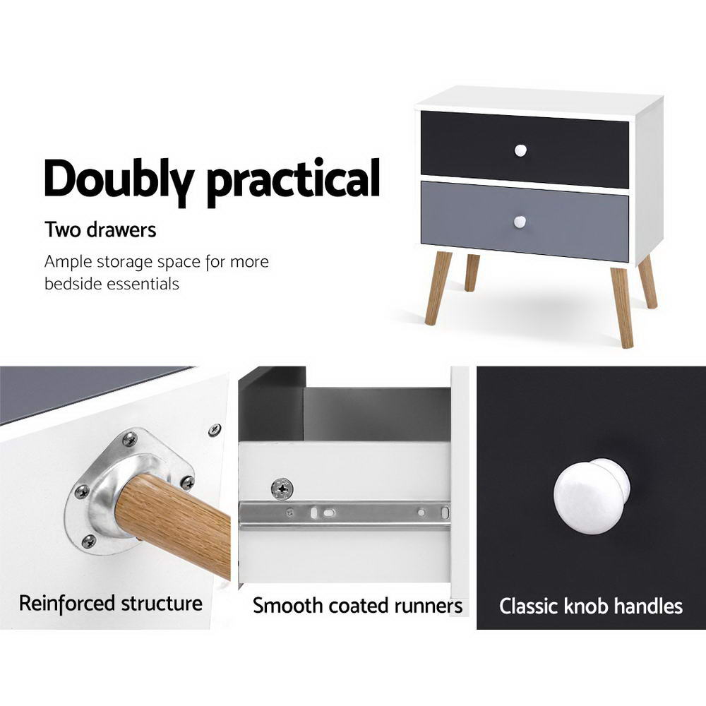 Nara Two-Tone Bedside Table – White – 48 cm