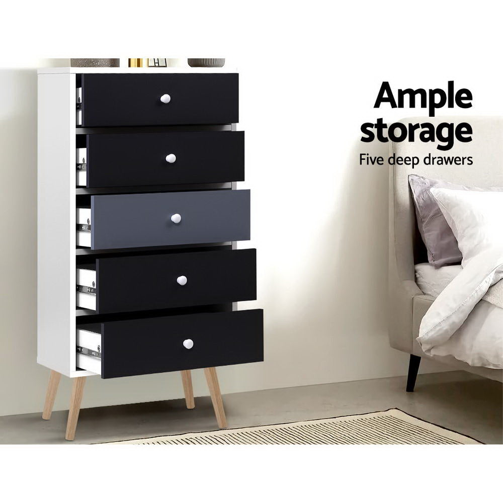 Nara 5-Drawer Tallboy – Grey – 48 cm