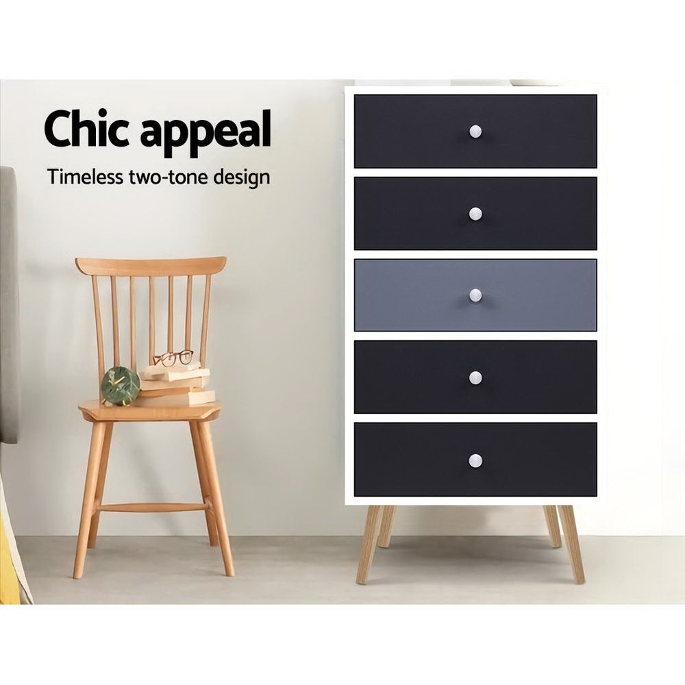 Nara 5-Drawer Tallboy – Grey – 48 cm