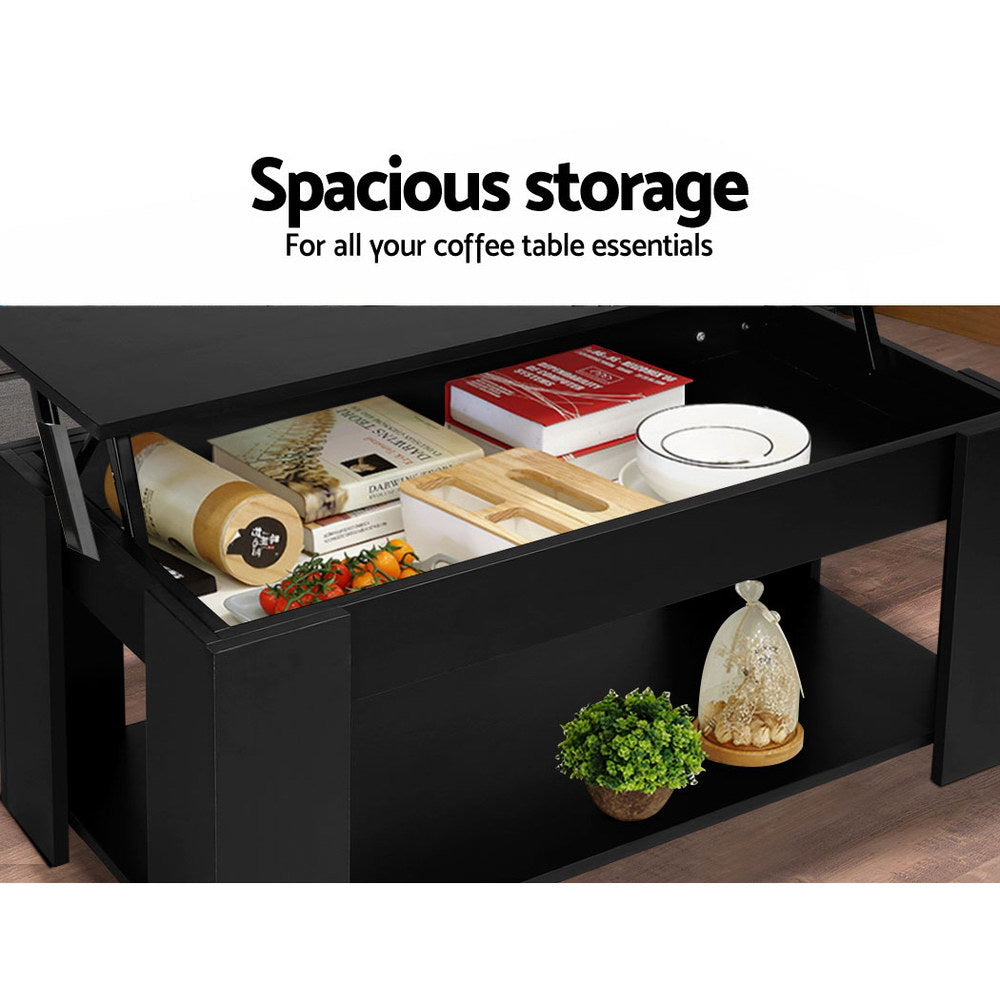 Alderon Lift-Top Coffee Table – Black – 98 cm