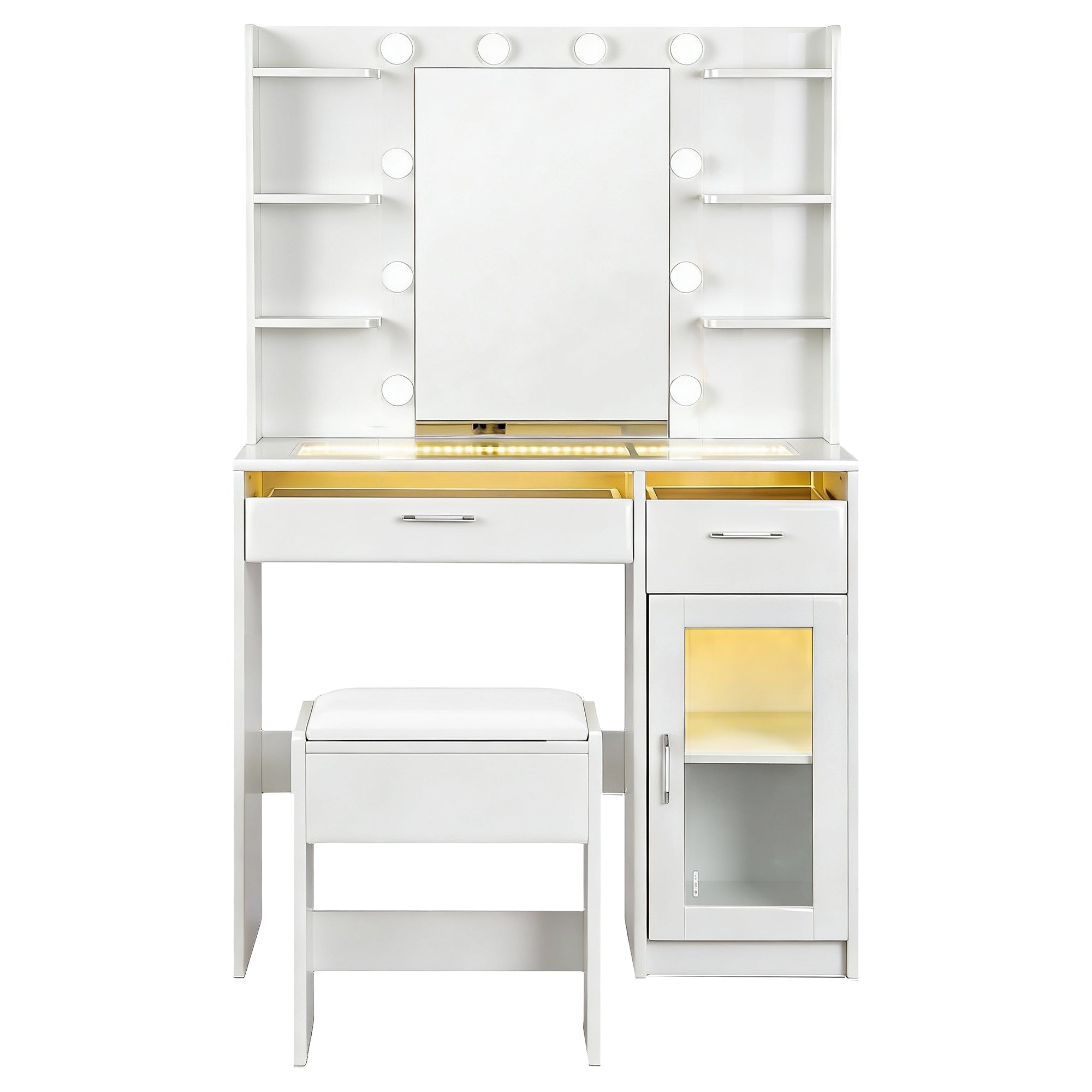 Callan LED Dressing Table Set with Stool – White – 90 cm